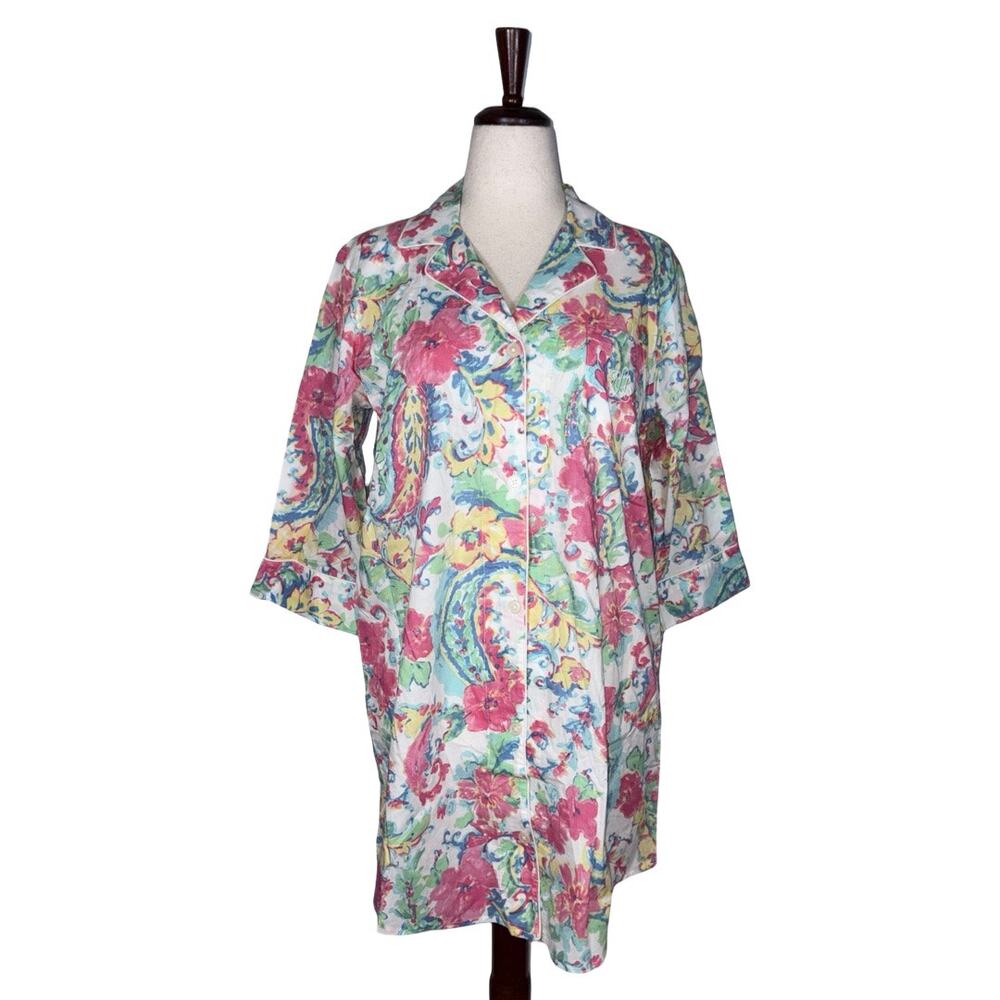 Lauren Ralph Lauren Logo Crest Pocket Button-Down Sleep Night Dress    Size: L